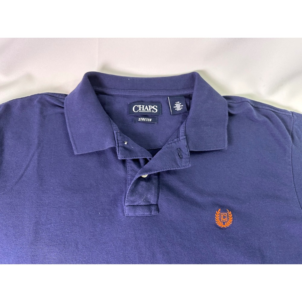 Chaps Stretch Polo Shirt Classic Fit Short Sleeve Casual Blue Top‎ Mens Large